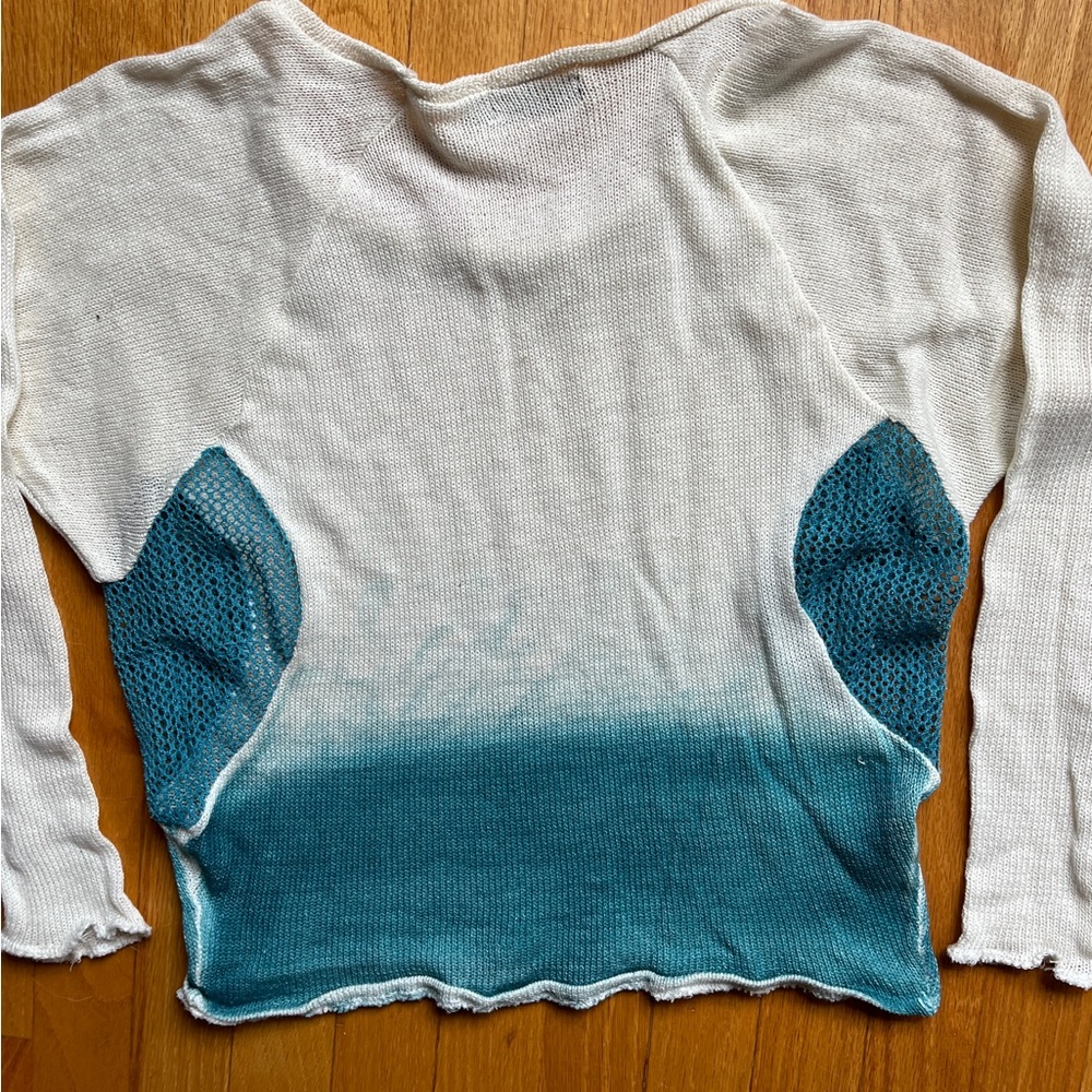 White and Teal Knit Sweater